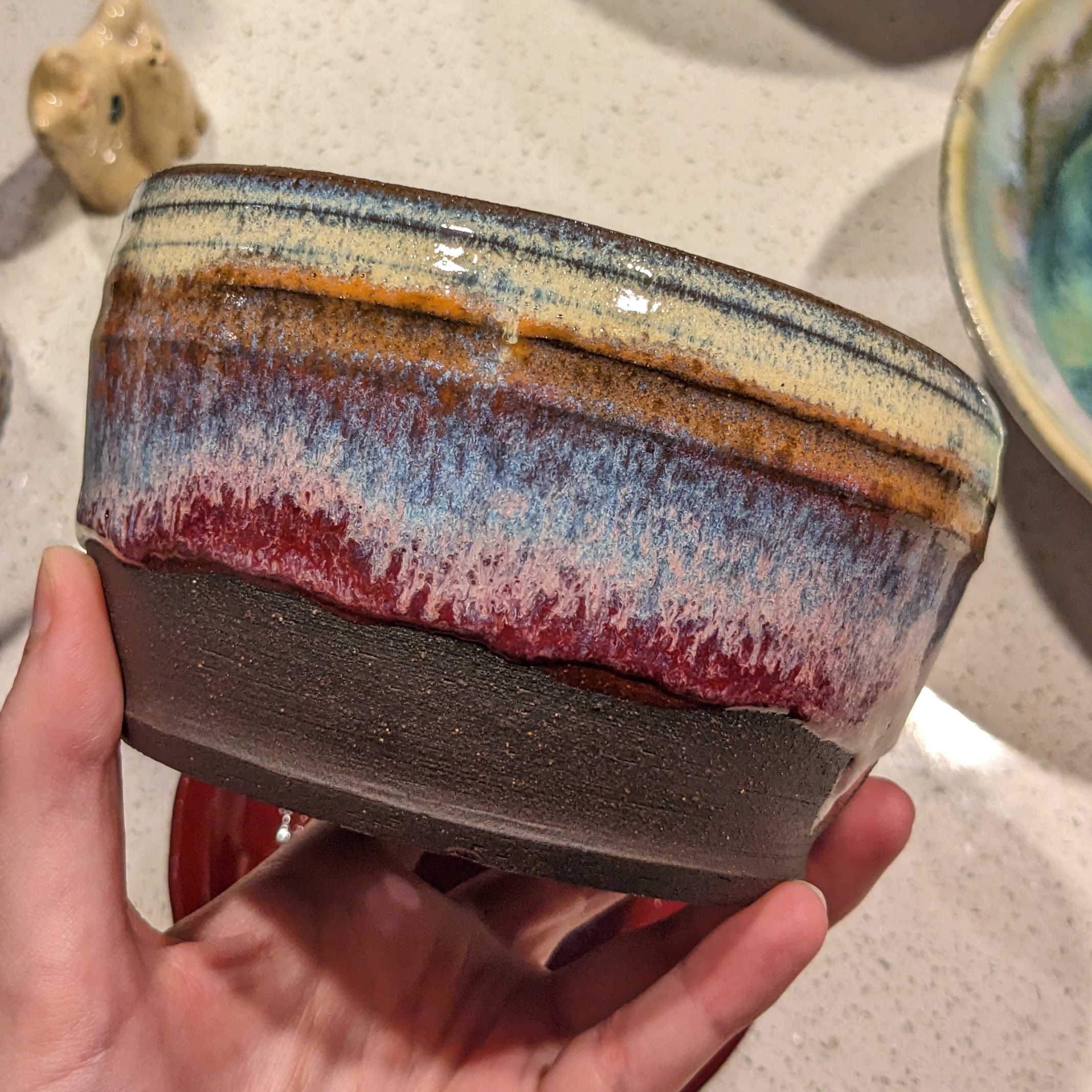 Darkslay Color Sunset on dark clay | glazeshare
